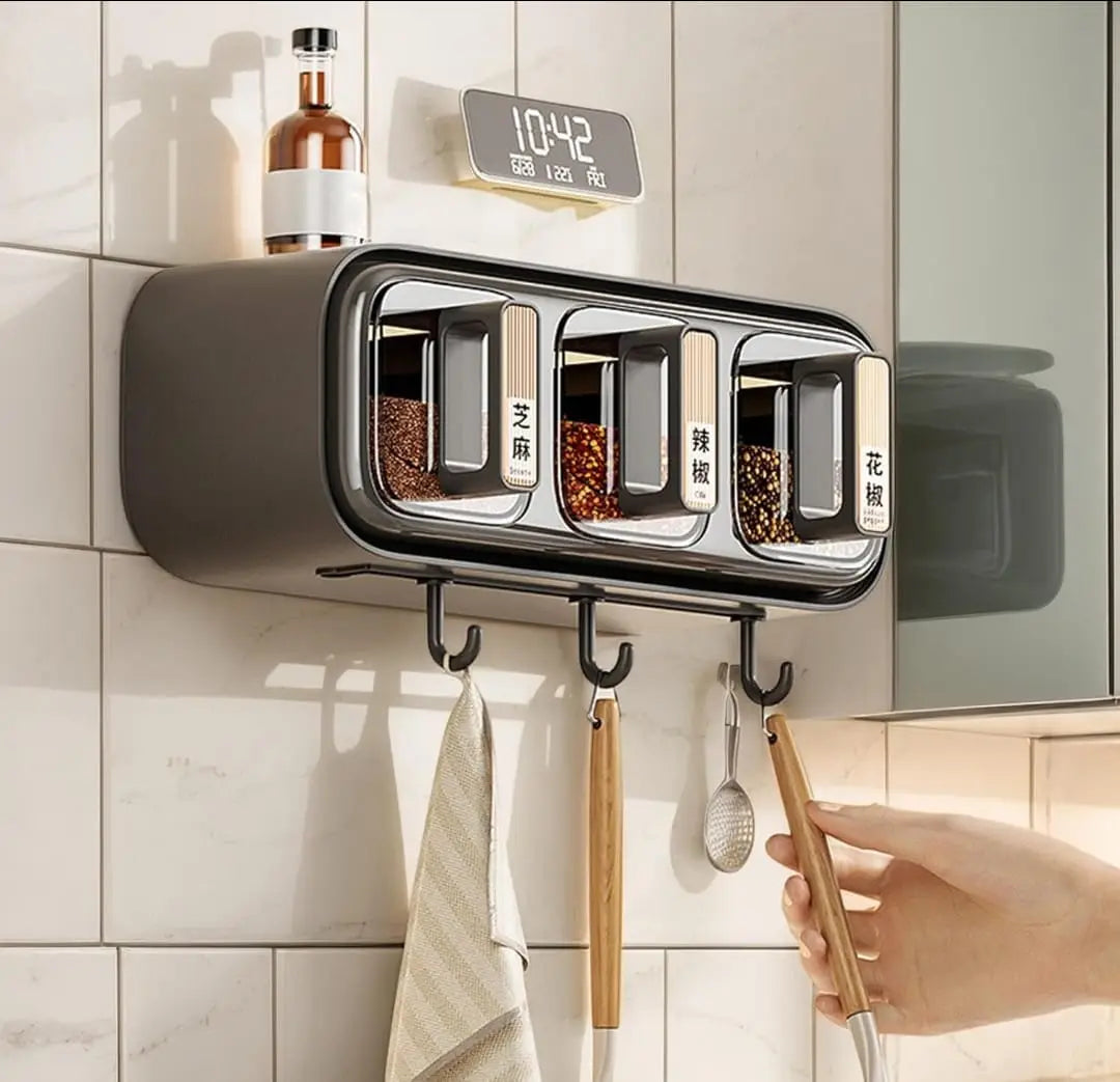 Wall Mounted Seasoning Box Condiment  Containers- Transparent Space Saving Kitchen Storage Organizer