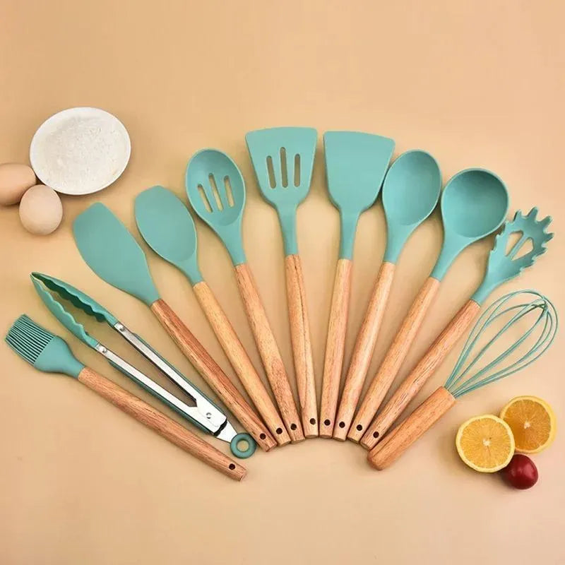 10- Piece Stainless Steel with Wooden Handles