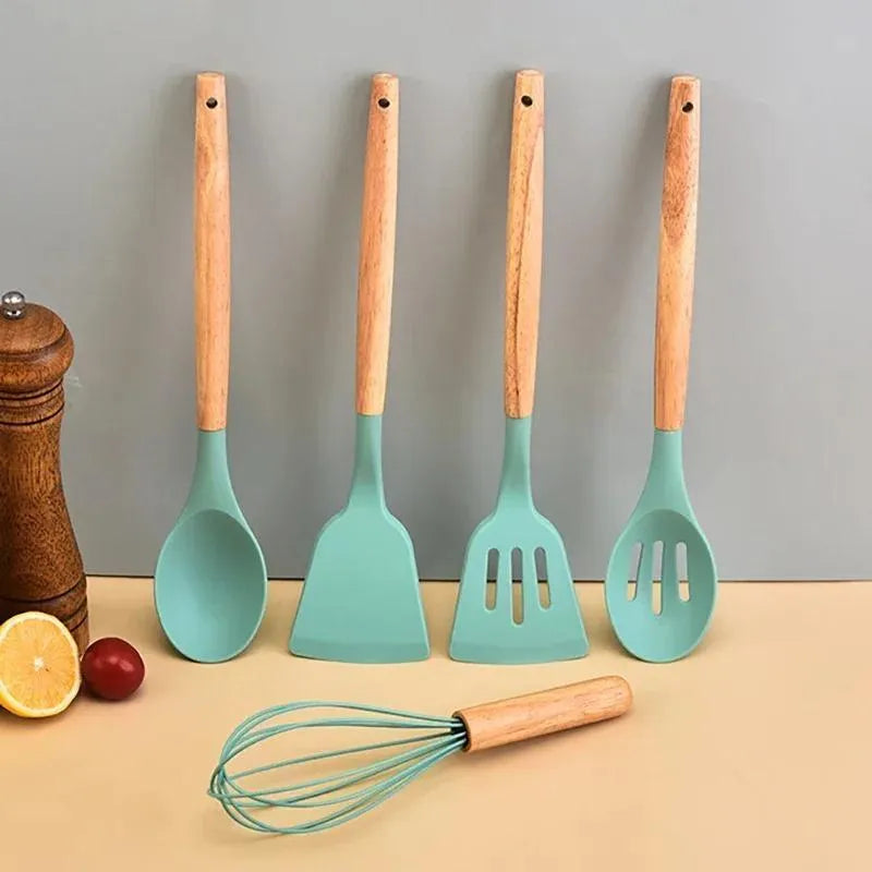 10- Piece Stainless Steel with Wooden Handles