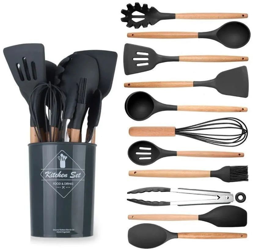 10- Piece Stainless Steel with Wooden Handles