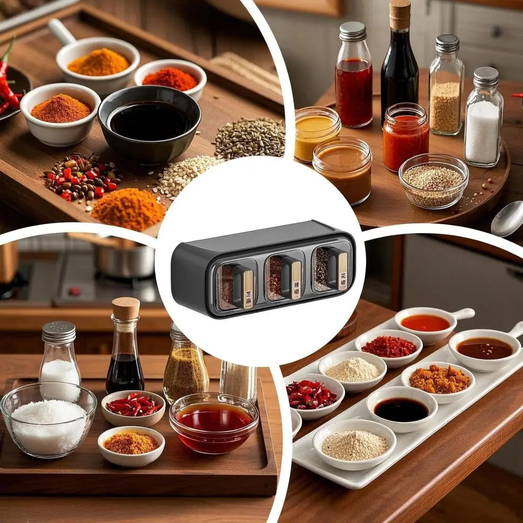Wall Mounted Seasoning Box Condiment  Containers- Transparent Space Saving Kitchen Storage Organizer