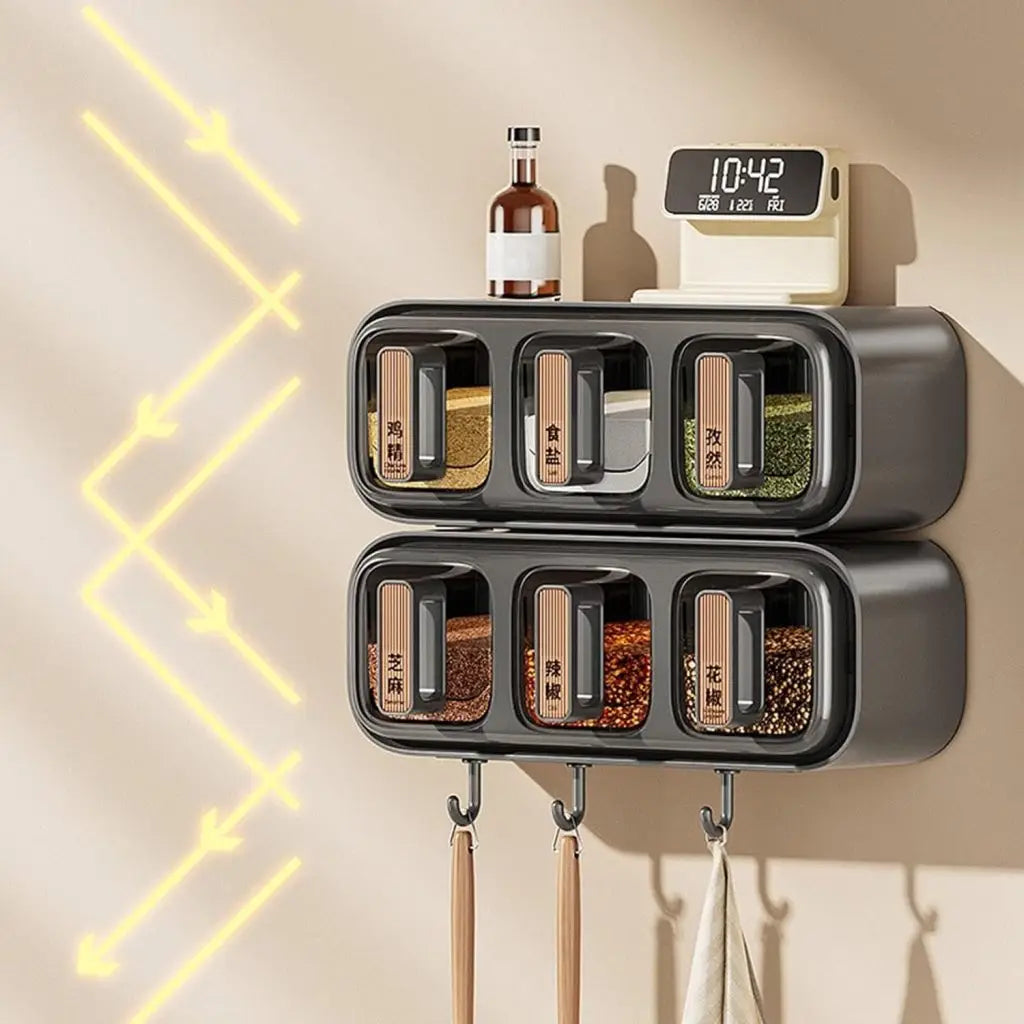 Wall Mounted Seasoning Box Condiment  Containers- Transparent Space Saving Kitchen Storage Organizer