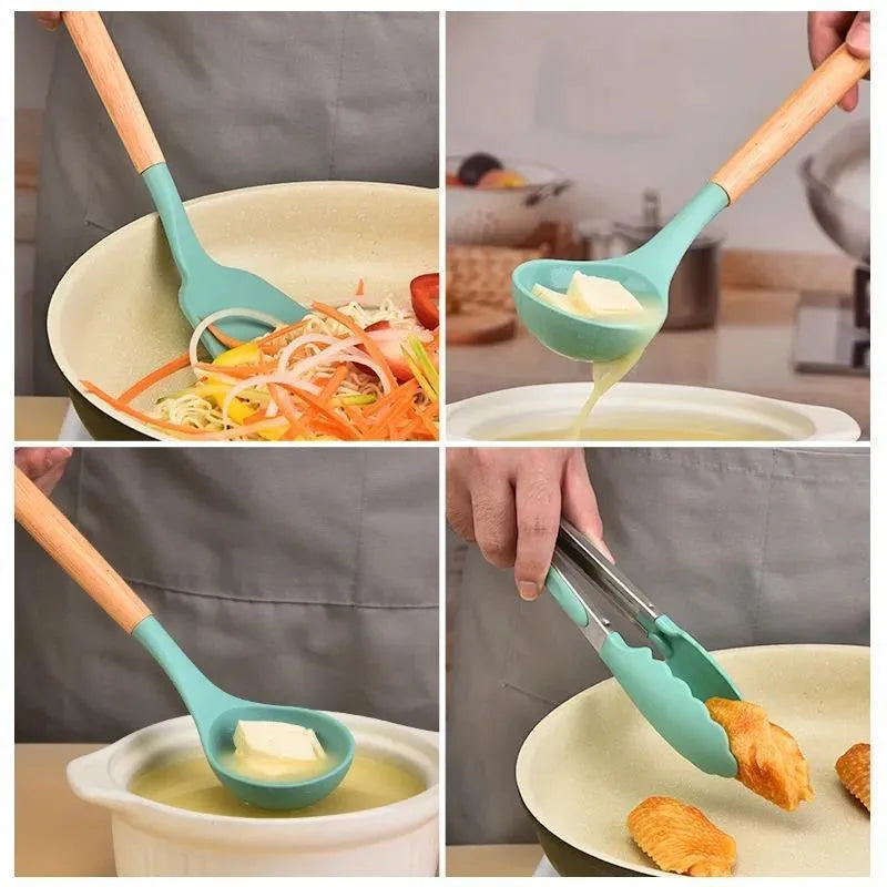 10- Piece Stainless Steel with Wooden Handles